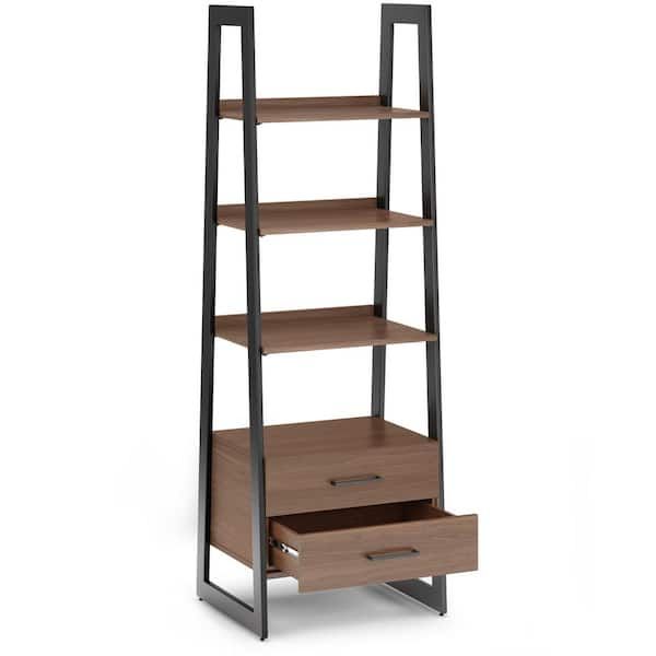 Simpli Home Sawhorse 48 Inch Wide Solid Walnut Veneer And Metal Ladder  Shelf With Storage Axcsawm06 Wal – The Home Depot Inside 48 Inch Bookcases (View 15 of 15)