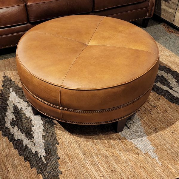 Smith Brothers 36” Round Leather Ottoman – Vander Berg Furniture And  Flooring Regarding 36 Inch Round Ottomans (View 4 of 15)