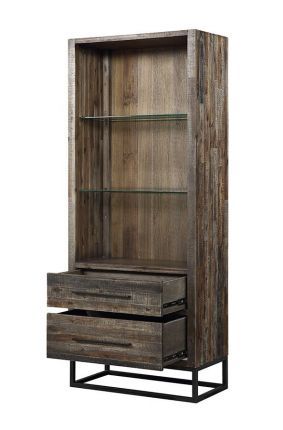 Solid Acacia Wood Canyon Ridge Two Drawer Bookcase Etagere With Metal  Base||coast To Coast||hoot Judkins Furniture Within Two Drawer Bookcases (View 15 of 15)
