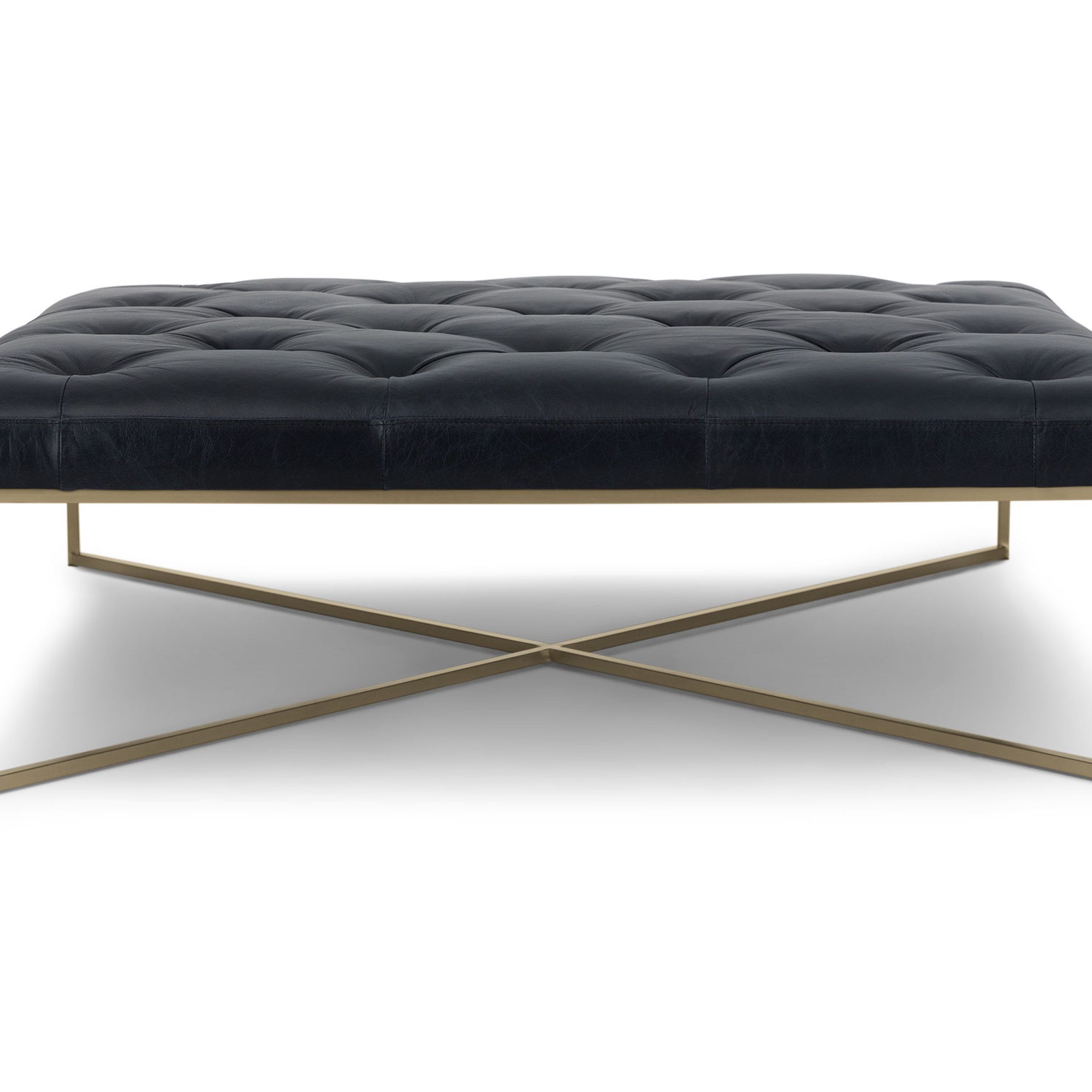 Square Brushed Brass & Charme Black Leather Ottoman | Article With Black Ottomans (View 2 of 15)