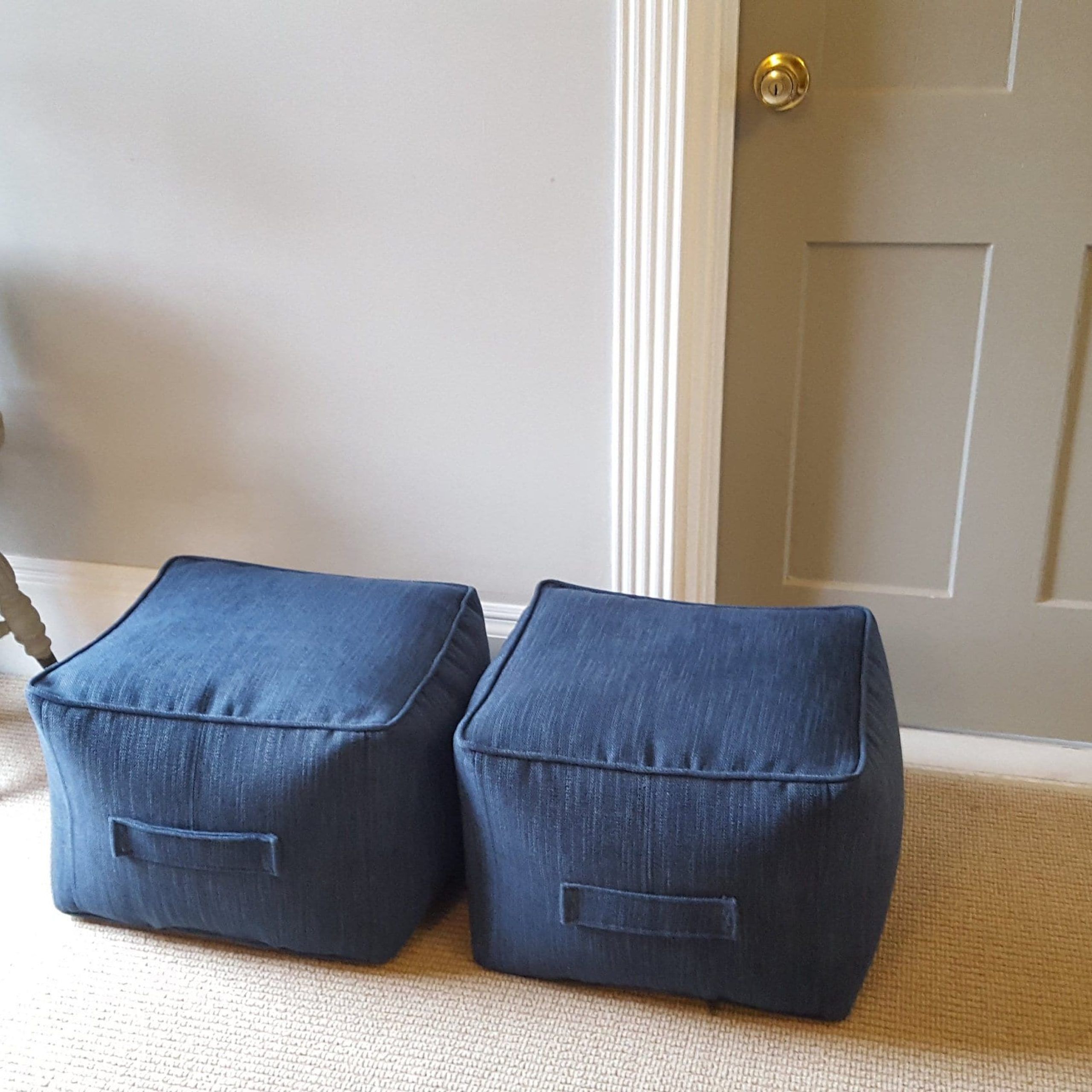 Square Pouf Ottoman Cover Navy Blue Organic Spelt Husk Filled – Etsy Inside Square Pouf Ottomans (View 9 of 15)
