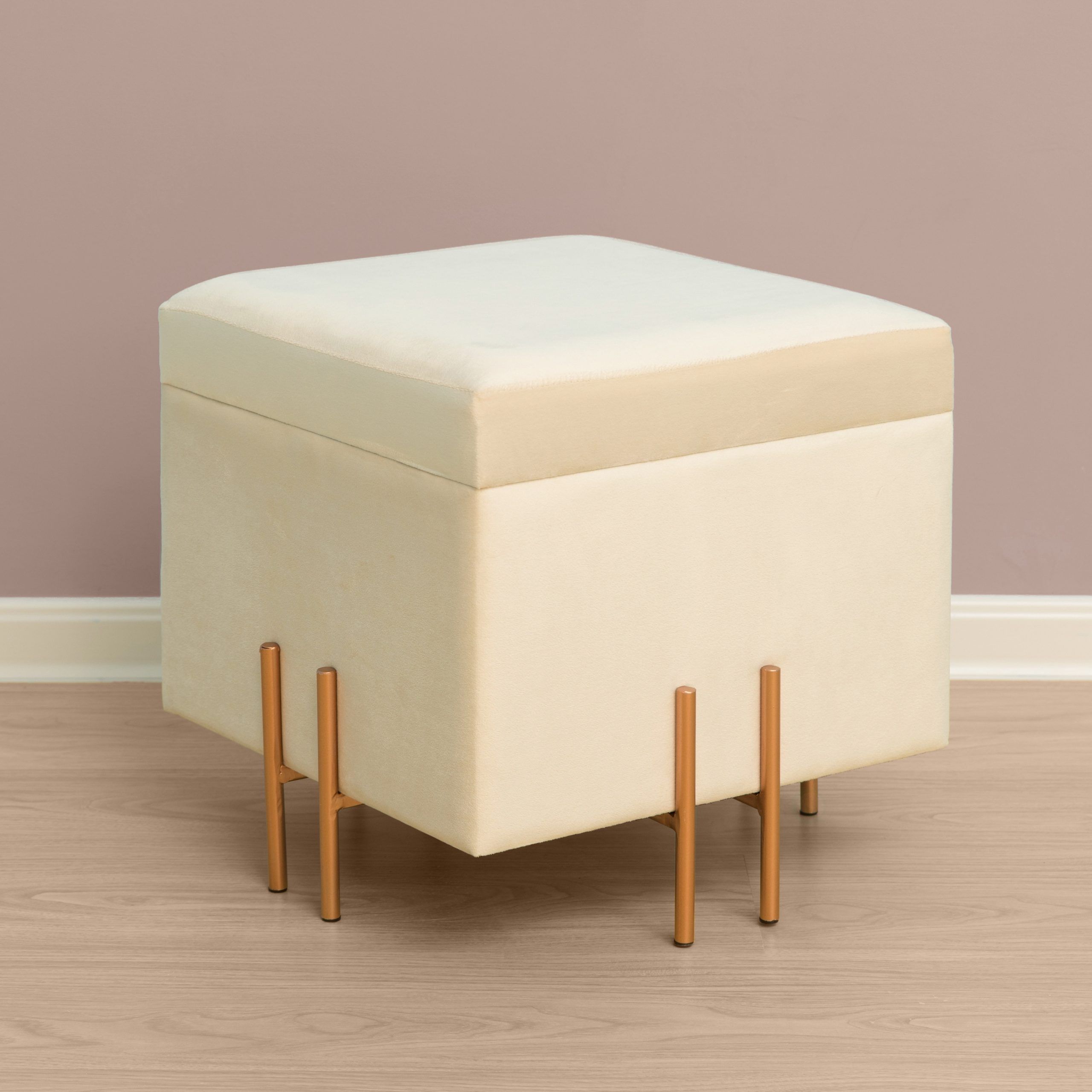 Square Velvet Storage Ottoman With Rose Gold Legs – Overstock – 32822729 For Gold Storage Ottomans (View 9 of 15)
