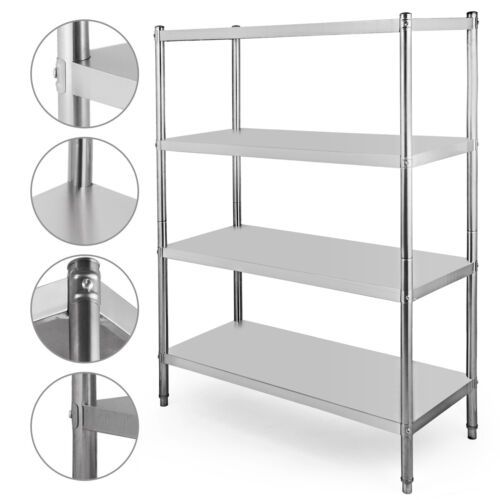 Stainless Steel Shelving Unit Storage Shelves 4/5 Tier Heavy Duty Kitchen  Shelf | Ebay Pertaining To Stainless Steel Bookcases (View 11 of 15)