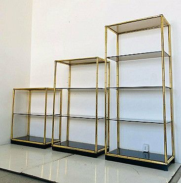 Three Brass Bookcases With Smoked Glass Tops, 70's | Intondo Throughout Gold Glass Bookcases (View 6 of 15)