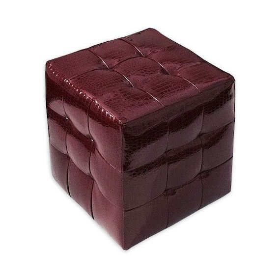 Tufted Cube Ottoman Burgundy Faux Croc – Etsy Regarding Burgundy Ottomans (View 10 of 15)