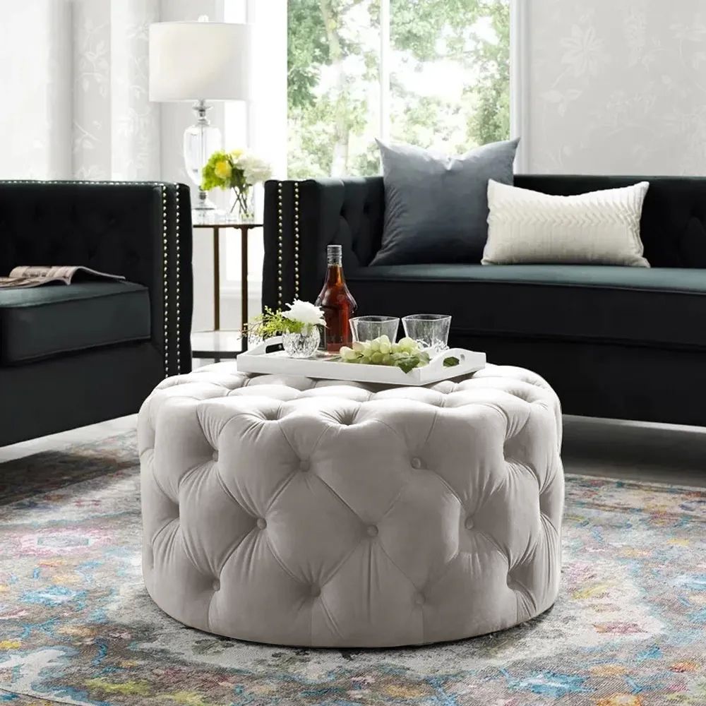 Tufted Ottoman Light Gray Velvet Ottoman Coffee Table Tufted Cocktail  Ottoman Round Homary With Gray Ottomans (View 11 of 15)