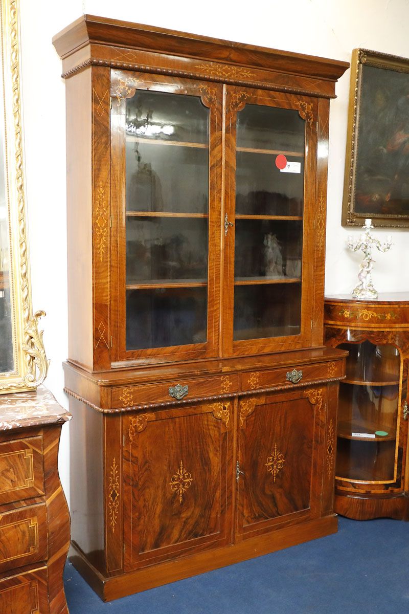 Two Door Bookcase With Inlays, Victorian Era | Mobili Sisi Antique Furniture Regarding Two Door Bookcases (View 5 of 15)