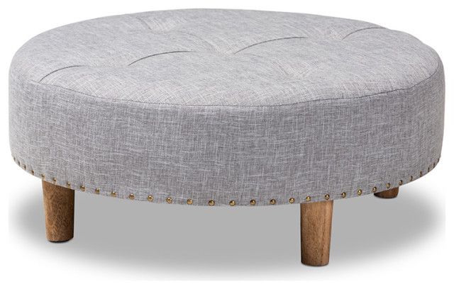 Vinet Light Gray Fabric Upholstered Natural Wood Cocktail Ottoman –  Midcentury – Footstools And Ottomans  Hedgeapple | Houzz Pertaining To Light Gray Ottomans (View 14 of 15)