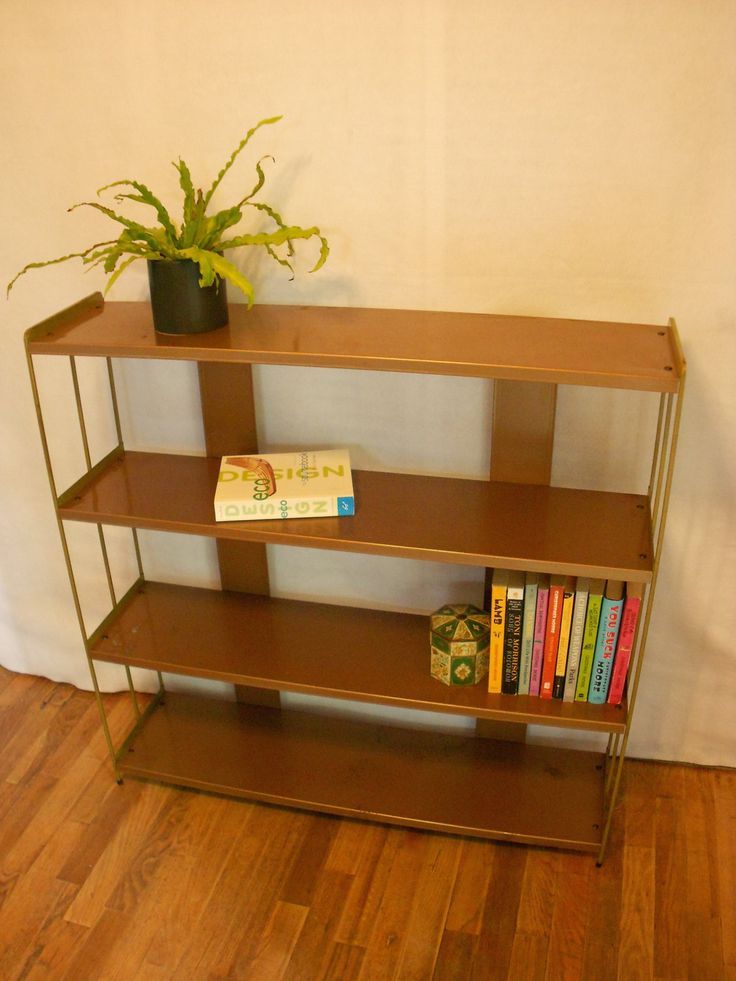 Vintage Metal Shelf Bookshelf Mid Century Brass/gold & Brown | Wood  Bookshelves, Bookshelf Design, Metal Shelves For Brown Metal Bookcases (View 12 of 15)