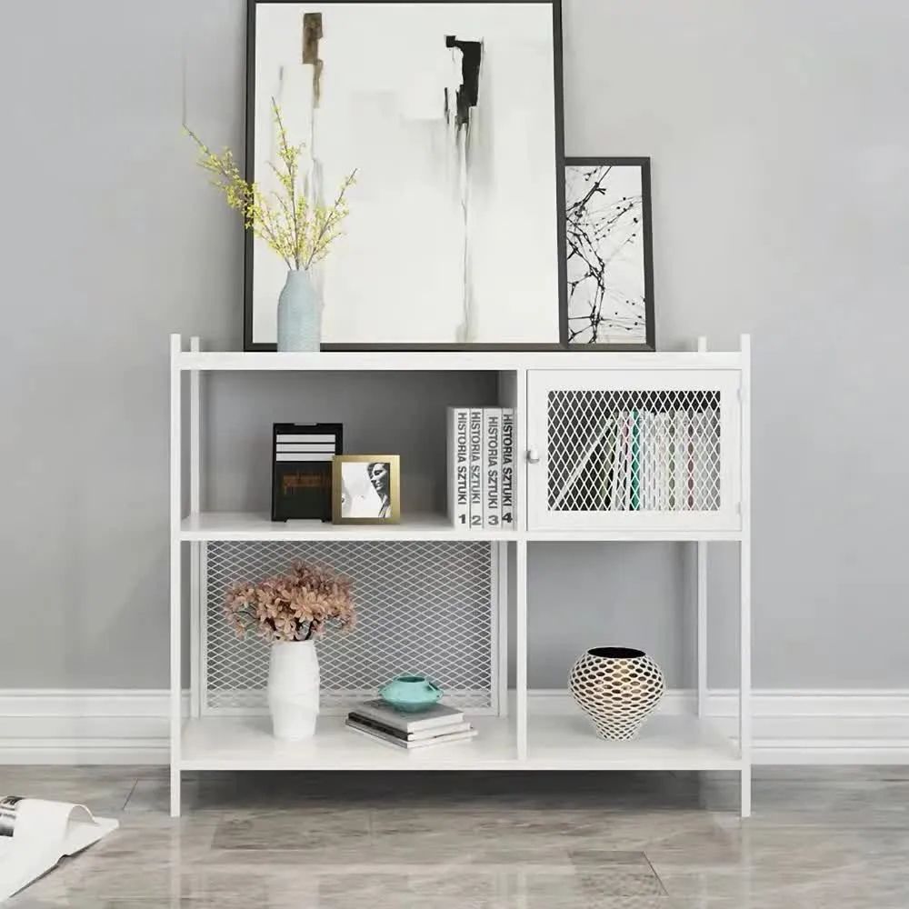 White Console Table With Storage & Mesh Decor Entryway Table Faux Marble  Top And Shelves Homary Intended For White Console Bookcases (View 13 of 15)