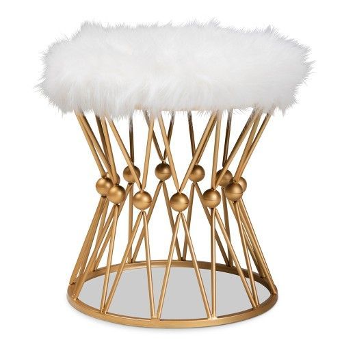 White Faux Fur Fluffy Footstool Ottoman Gold Cage Geometric Base | Metal  Ottomans, Faux Fur Ottoman, Upholstered Ottoman Regarding Ottomans With Caged Metal Base (View 10 of 15)