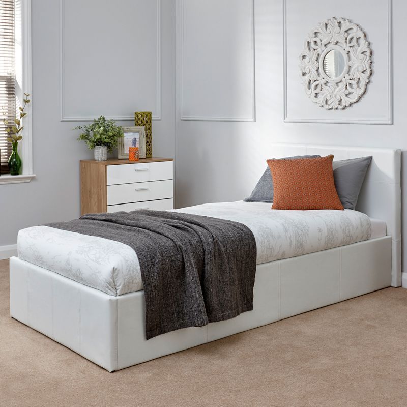 Winston Single Ottoman Bed Faux Leather White 3 X 7ft – Buy Online At Qd  Stores With Regard To Single Ottomans (View 5 of 15)