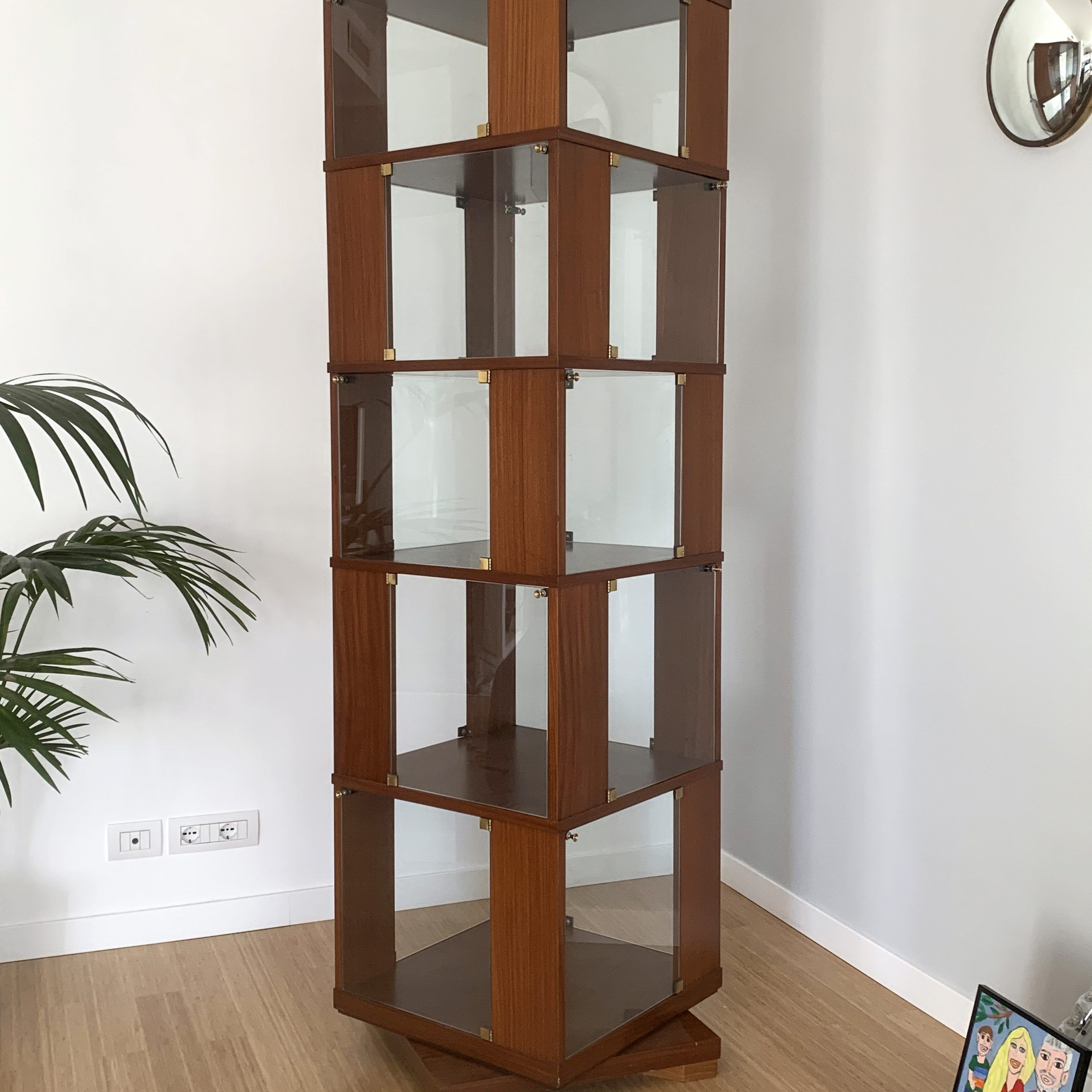 Wood Swivel Bookcase With Glass Doors, 1960s | Intondo Inside Bookcases With Doors (View 11 of 15)