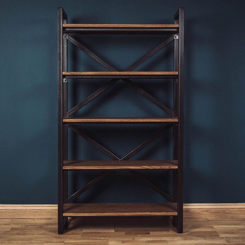 X Frame Bookcase – Russell Oak & Steel With Regard To X Frame Metal Bookcases (View 2 of 15)