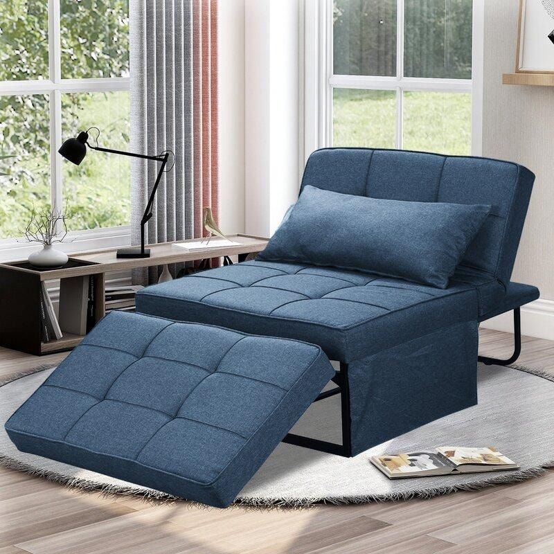 Zenova 4 1 Adjustable Sofa Bed Folding Convertible Chair Sofa Sleeper Ottoman  Sofa Seat – On Sale – Overstock – 33151922 For Blue Folding Bed Ottomans (View 3 of 15)