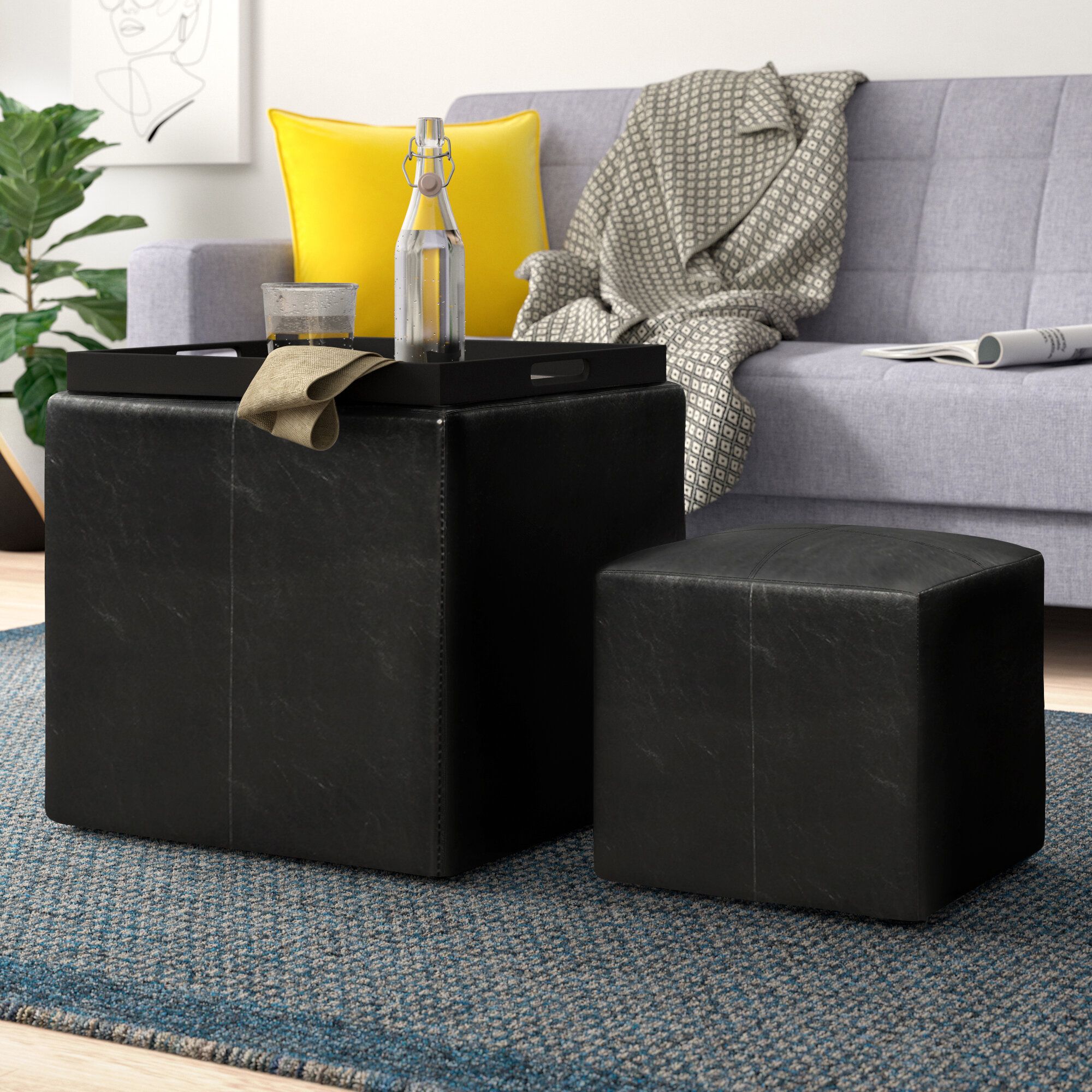 Zipcode Design™ Marla Square Ottoman With Stool And Reversible Tray &  Reviews | Wayfair Throughout Ottomans With Reversible Tray (View 4 of 15)