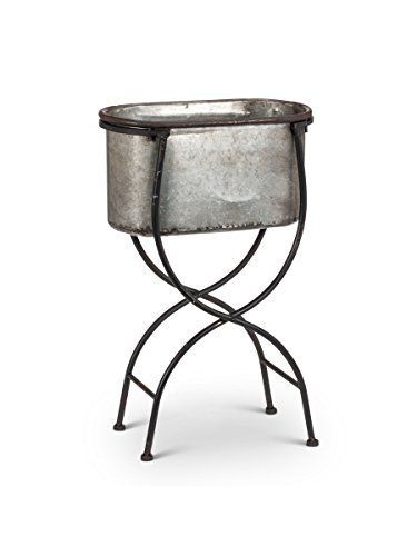 15" X 8" Galvanized Metal Oval Bucket Planter With Black Iron Stand (aff  Link) | Bucket Planters, Galvanized Metal, Plant Stand With Wheels Pertaining To Galvanized Plant Stands (View 7 of 15)