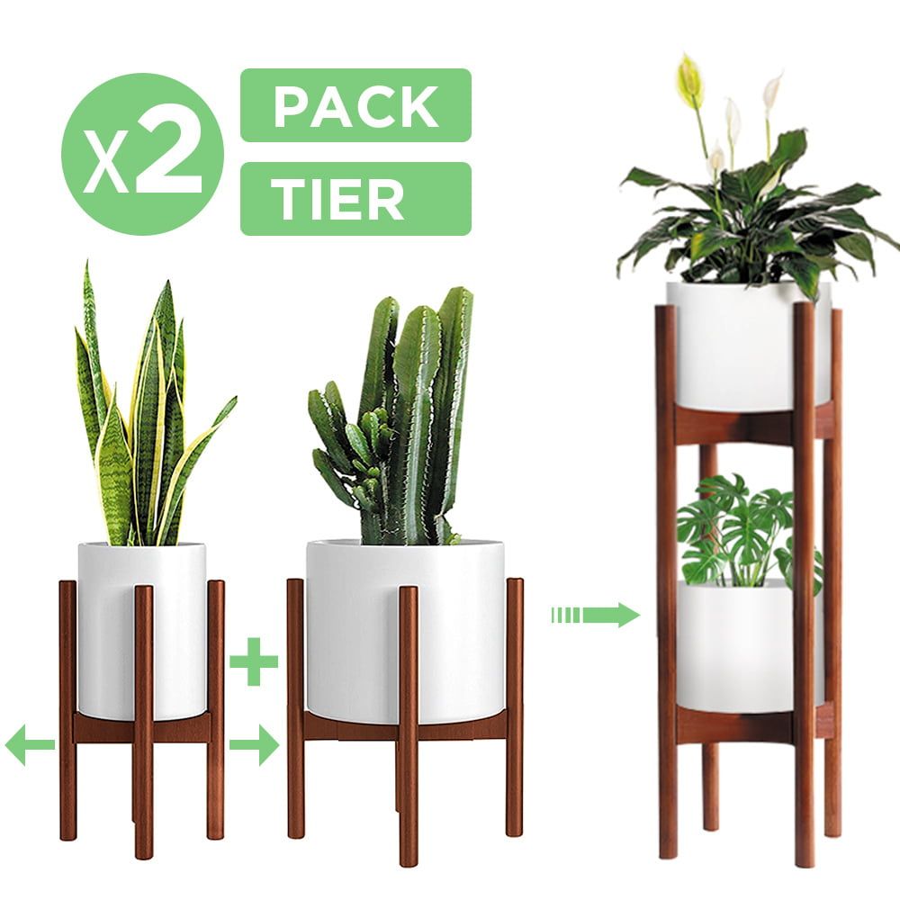 2 Pack Indoor Plant Stands, 2 Tier Tall Plant Stand 30 Inches, Mid Century  Bamboo Plant Stand, Adjustable Width 8 12 Inches, Fits Pot Size Of 8 9 10  11 12 Inches Black – Walmart For 12 Inch Plant Stands (View 8 of 15)