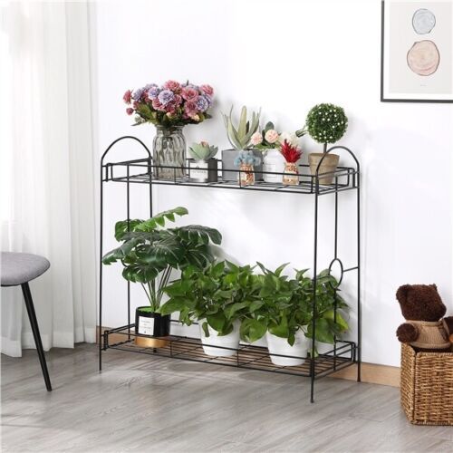 2 Tier Metal Plant Stand W/tray Design And 32 Inch Height Black Flower Rack  Used | Ebay With Regard To 32 Inch Plant Stands (View 11 of 15)