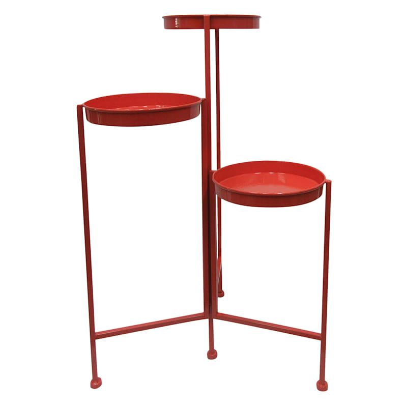 3 Tier Folding Metal Plant Stand, 27" | At Home | The Home Decor & Holiday  Superstore With Regard To Red Plant Stands (View 7 of 15)