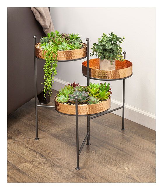 3 Tier Plant Stand With Copper Trays – Down To Earth Home, Garden And Gift Intended For Three Tier Plant Stands (View 8 of 15)