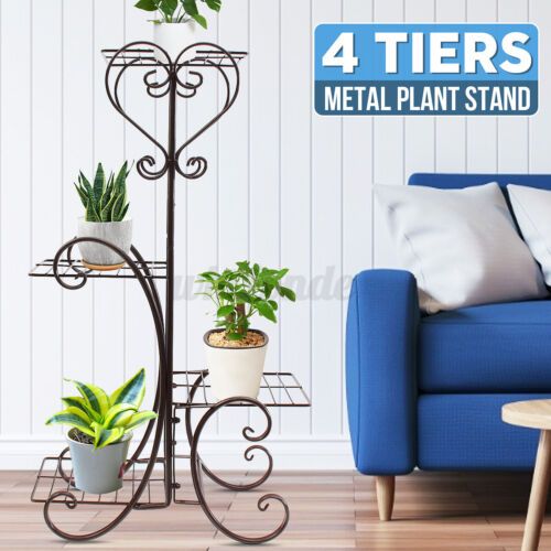4 Tier Brown Metal Plant Stand Flower Rack Pot Shelf Corner Holder Balcony  | Ebay For Brown Metal Plant Stands (View 12 of 15)