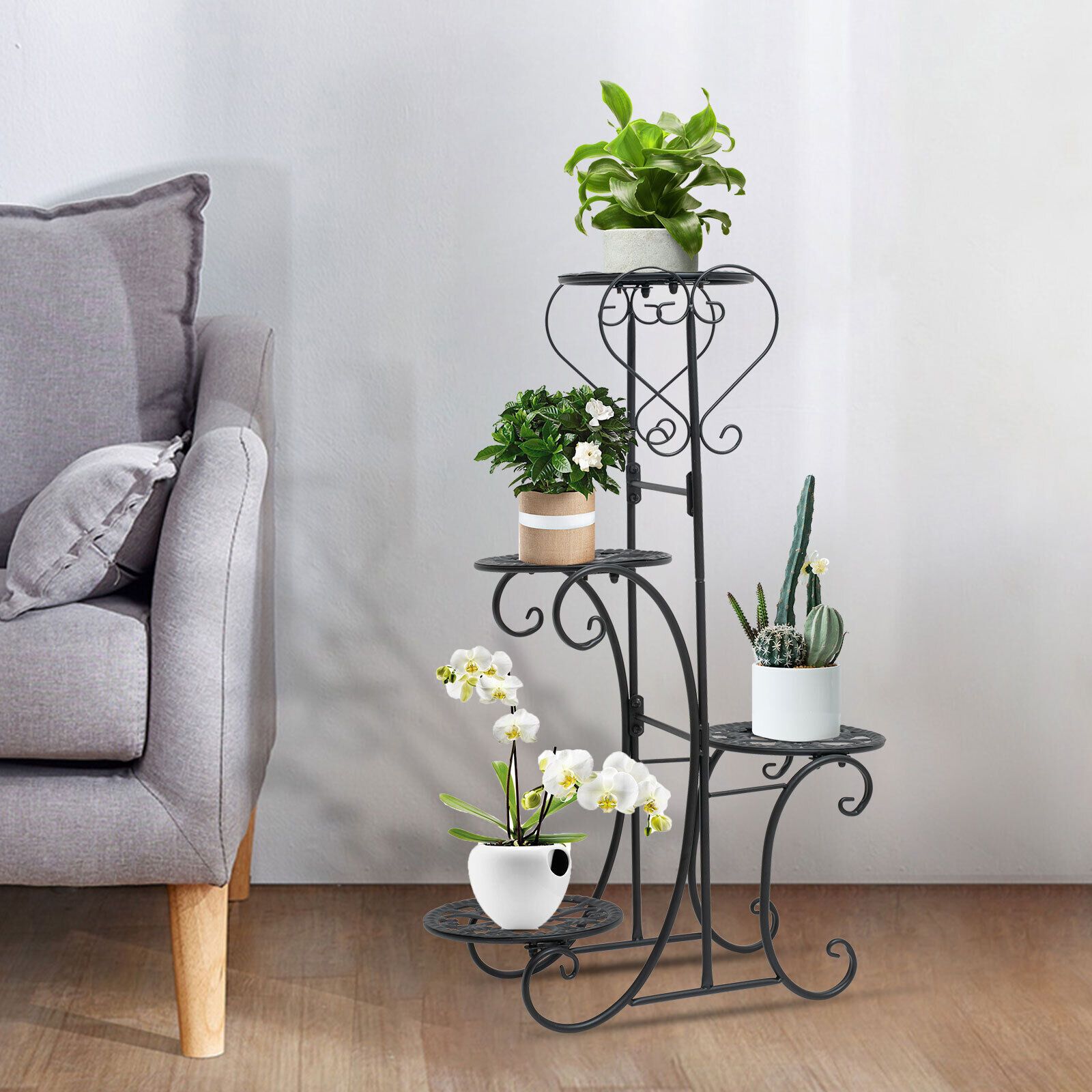 4 Tier Metal Plant Stands Flower Display Rack Pot Holder Indoor/outdoor  Decor | Ebay With Four Tier Metal Plant Stands (View 11 of 15)