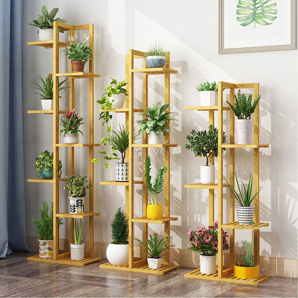 5/6/7 Tiers Bamboo Flower Plant Stand Ladder Shelf Indoor Outdoor Planter  Rack | Ebay Throughout 5 Inch Plant Stands (View 2 of 15)