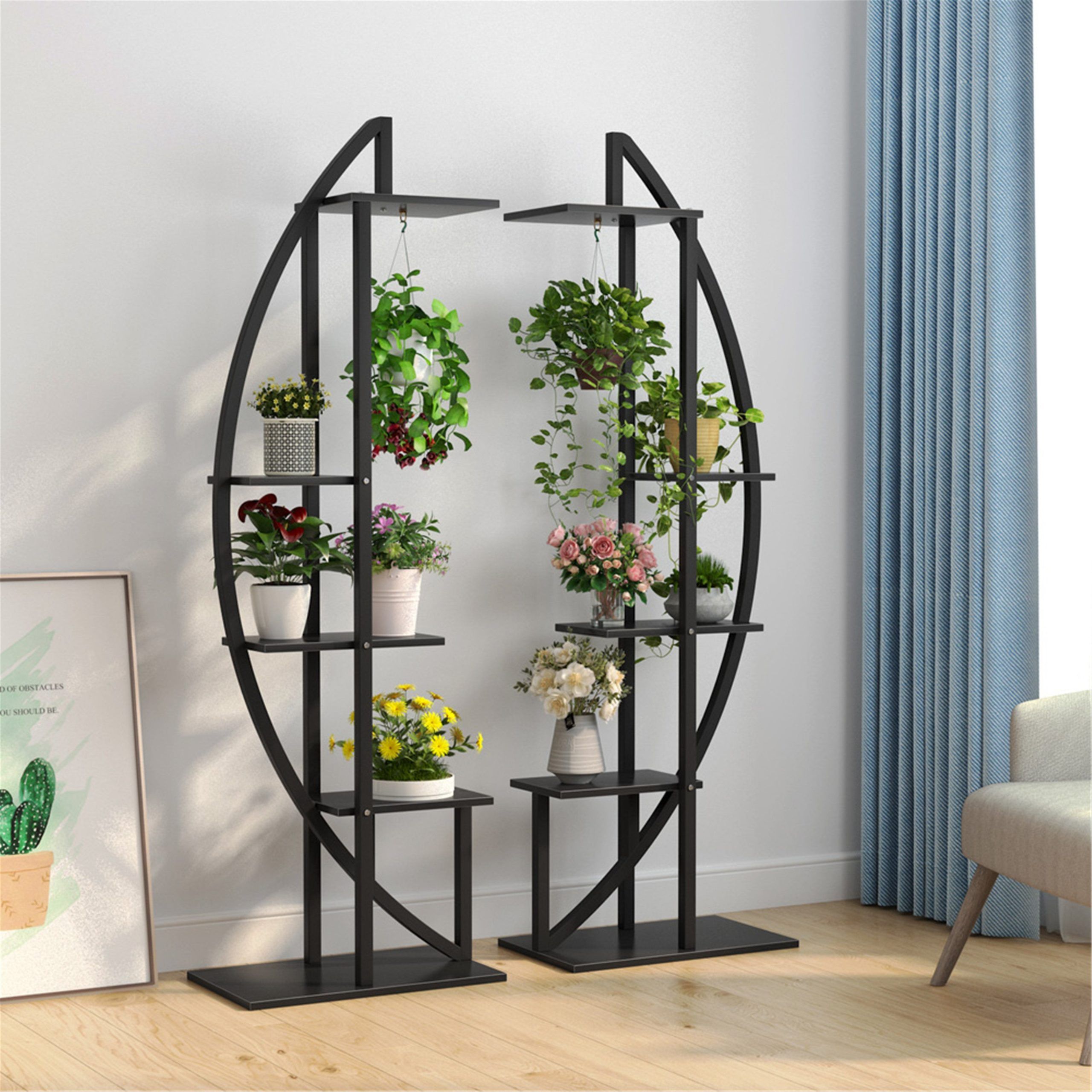 5 Tier Plant Flower Stands, Curved Display Shelves With Hooks,flower Stand  Shelves – Overstock – 32764613 With Particle Board Plant Stands (View 9 of 15)