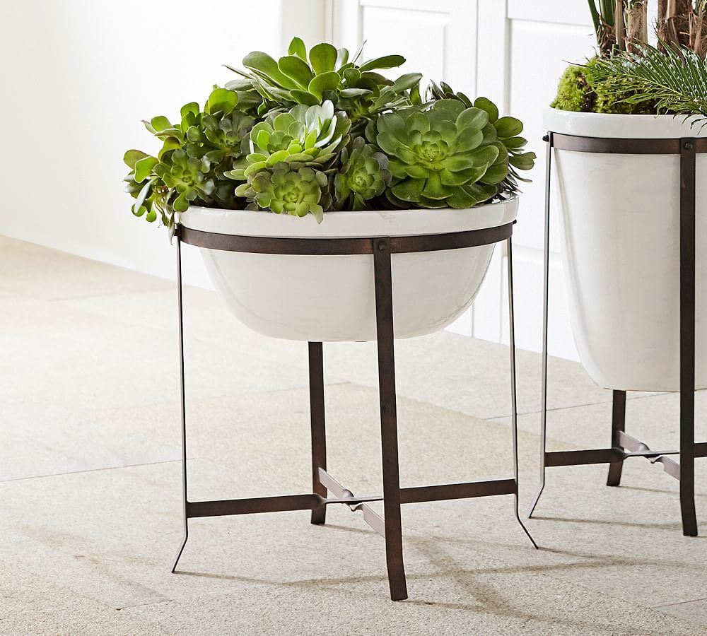 Amir Plant Stand White Low Bowl | Pottery Barn Intended For Plant Stands With Flower Bowl (View 14 of 15)