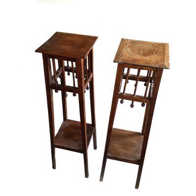 Antique Arts & Crafts Wooden Plant Stands, Set Of 2 For Sale At Pamono Within Vintage Plant Stands (View 5 of 15)