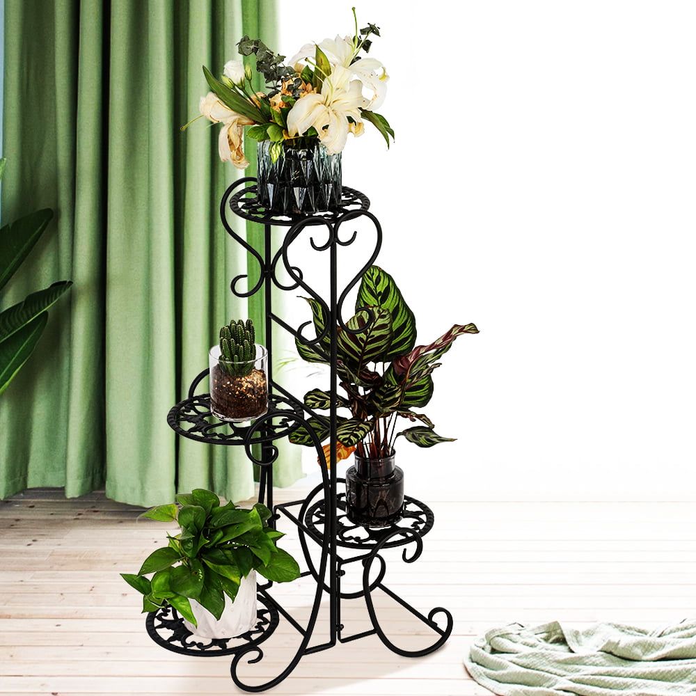 Artisasset 4 Tier Metal Fluer De Lis Pattern Round Panel Flowers Plant Stand  – Walmart With Regard To Four Tier Metal Plant Stands (View 5 of 15)