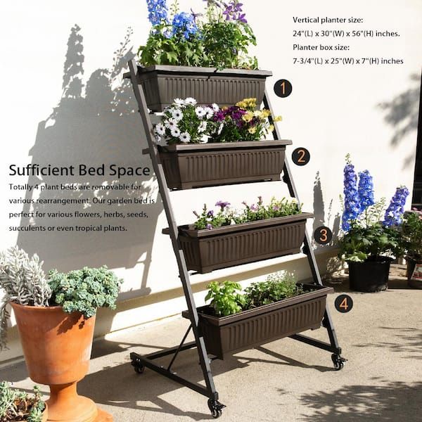 Barton 4 Tier Vertical Raised Garden Galvanized Steel Bed Plant Stand  Elevated Vegetables Black/brown 90078 H – The Home Depot With Greystone Plant Stands (View 4 of 15)