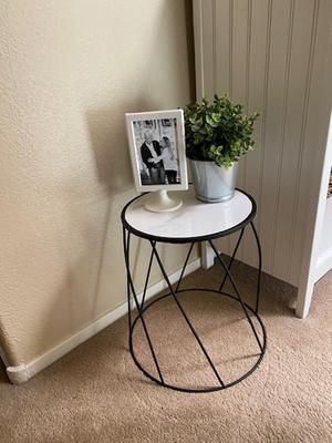 Better Homes & Gardens 15" Round Matte Black Faux Marble Top Plant Stand –  Walmart Pertaining To Black Marble Plant Stands (View 7 of 15)