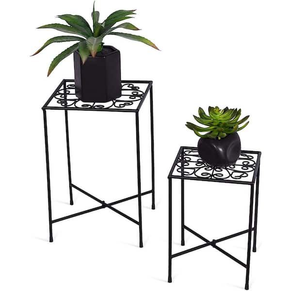 Birdrock Home Indoor/outdoor Black Metal Plant Stands (set Of 2) 11220 –  The Home Depot Pertaining To Black Plant Stands (View 15 of 15)