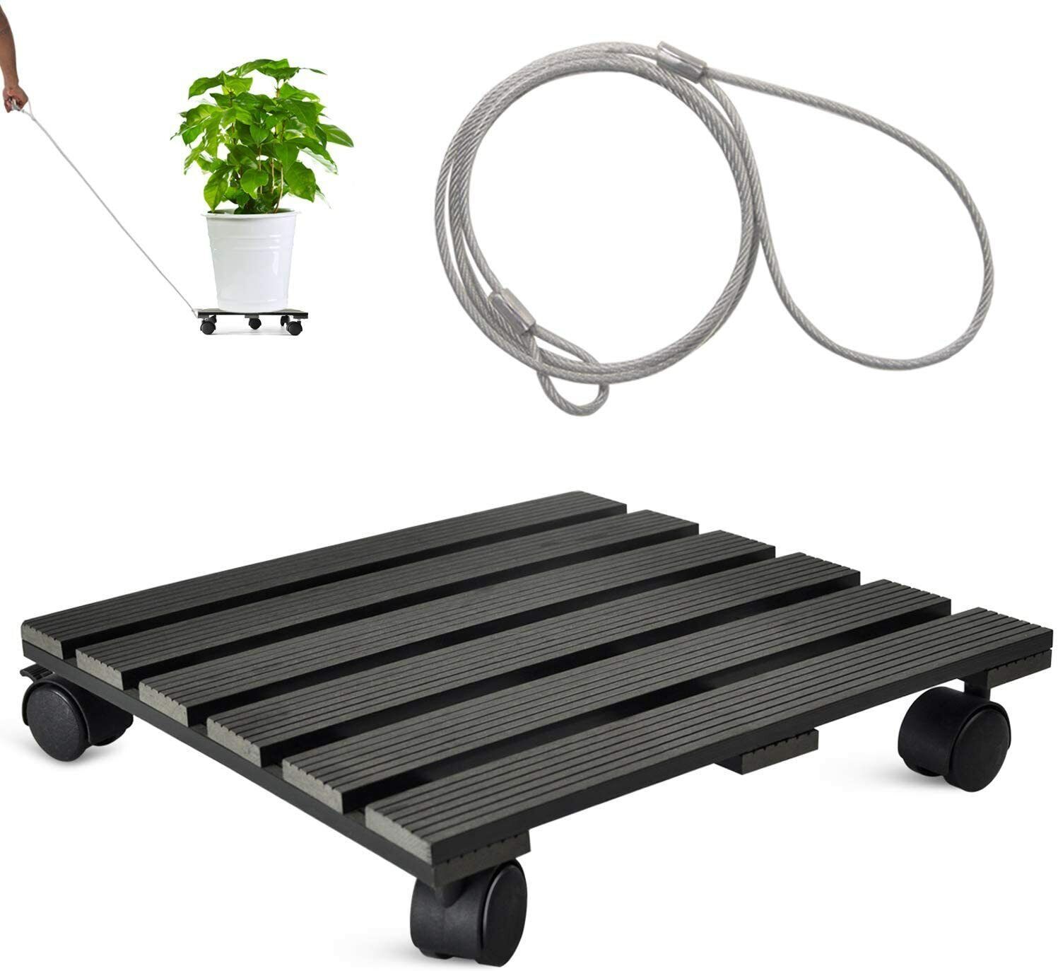 Black 14 Inch Plant Caddy With Wire Rope Plant Pot Stand 5 Wheels Hold Up  150lbs | Ebay Inside 14 Inch Plant Stands (View 8 of 15)
