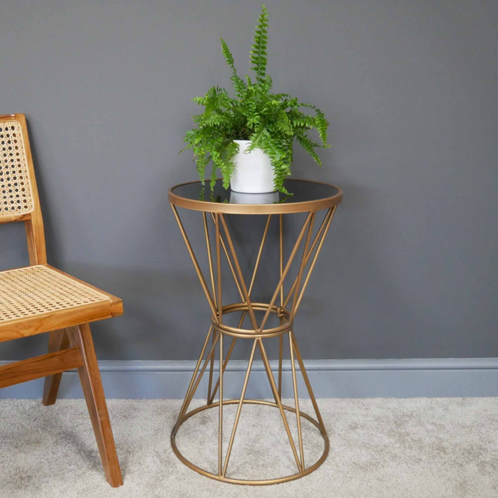 Black Glass Top And Side Table Plant Stand | Side Tables | Plant Stand Intended For Plant Stands With Table (View 3 of 15)