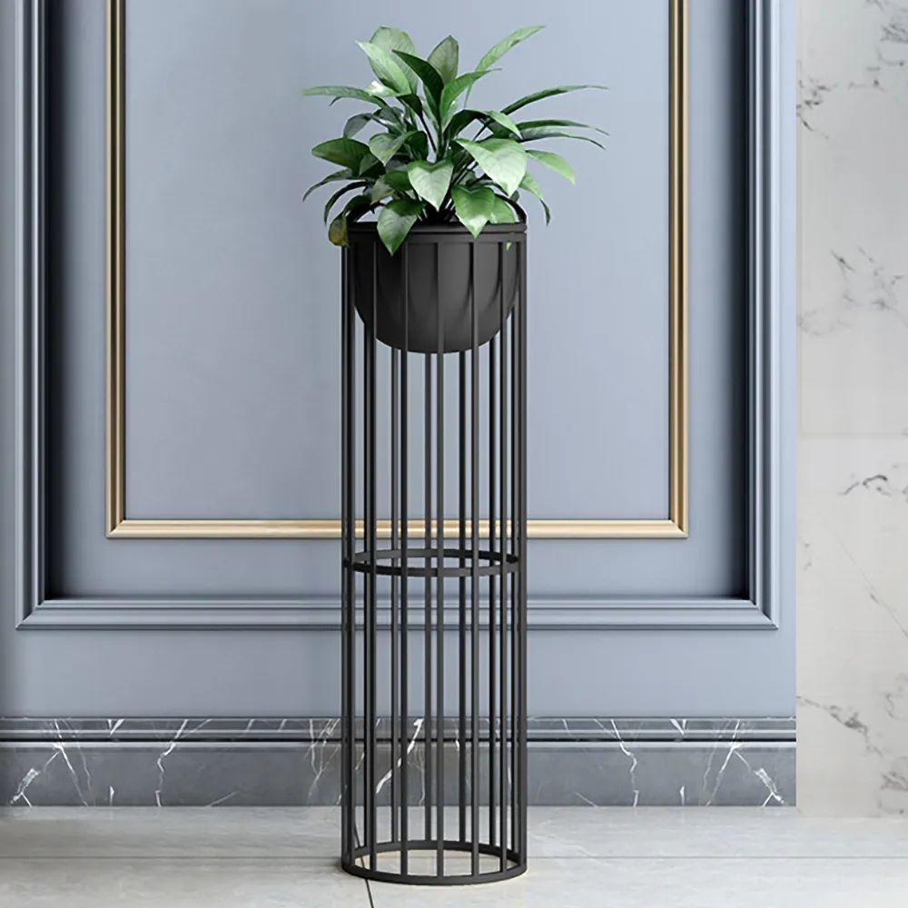 Black Plant Pot Modern Planter With Gold Stand For Indoor Metal Homary With Black Plant Stands (View 9 of 15)