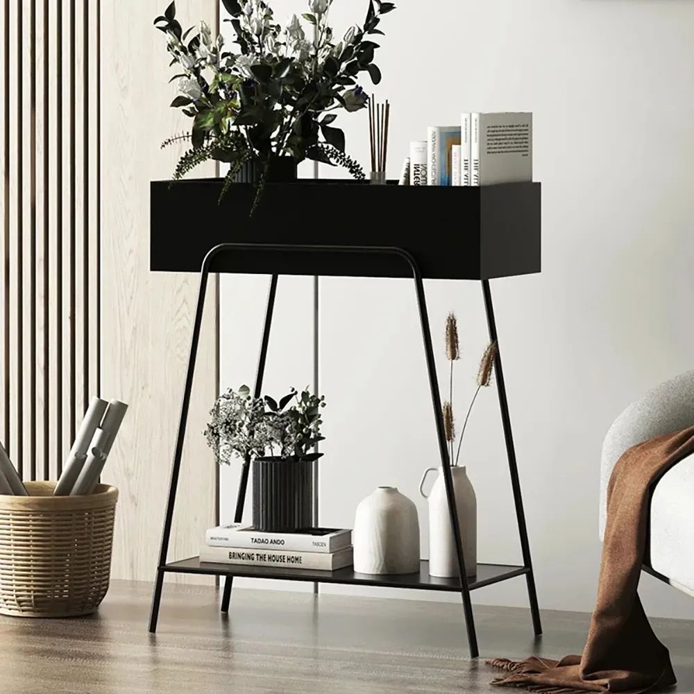 Black Rectangular 2 Tier Plant Stand Indoors Display Shelf Storage Shelving  Metal Homary Pertaining To Two Tier Plant Stands (View 13 of 15)