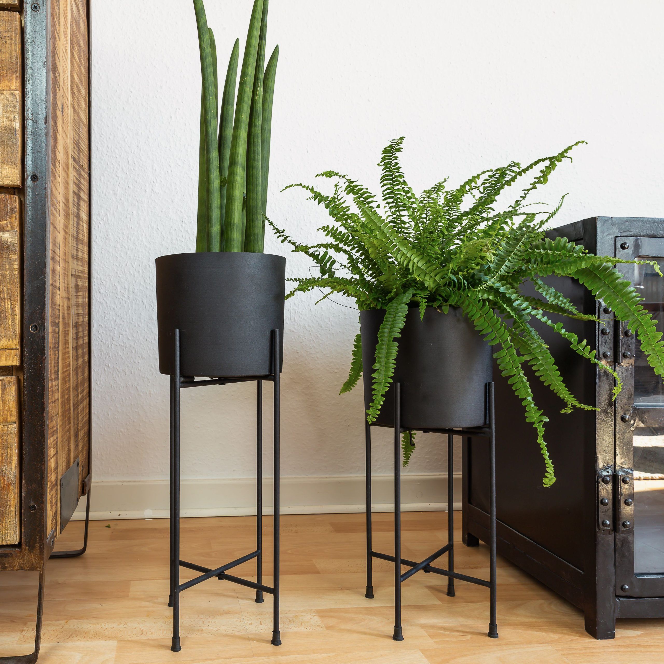 Bohr Black Planter Pots & Flower Pot With High Metal Stand | Kimisty Throughout Black Plant Stands (View 14 of 15)