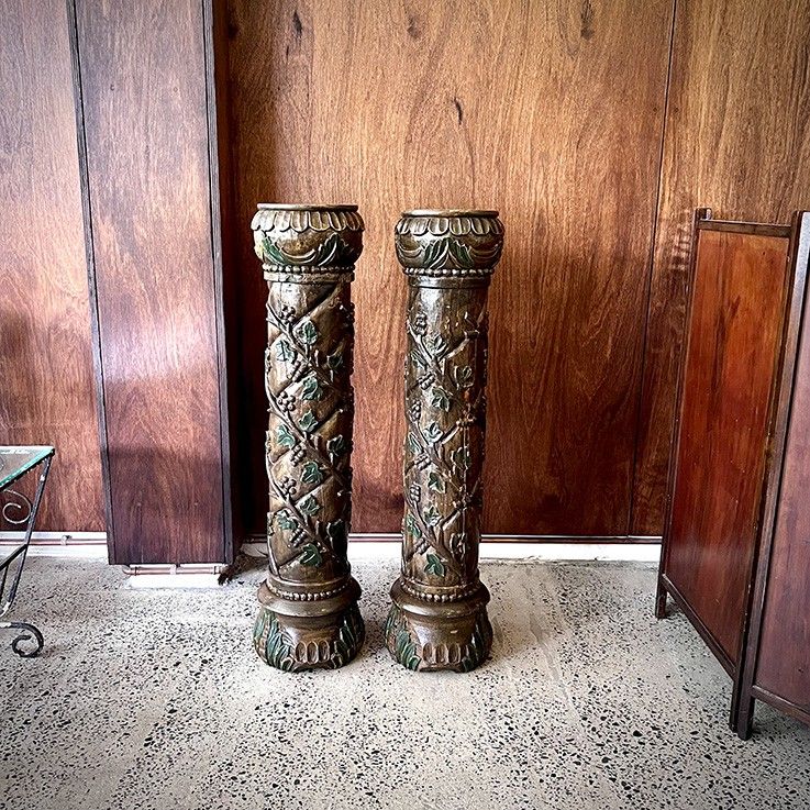 Branch 3d | Shop | Indoor Plant Stands | Pair Of Ornate Carved Wooden Stands  $ (View 12 of 15)