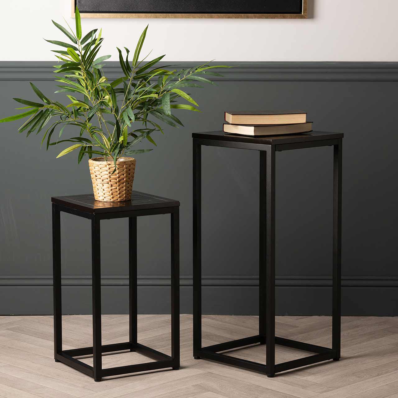 Brayden Studio 2 Piece Nest Of Tables For Living Room Furniture, Metal Plant  Stand, Sofa Side Table With Wooden Top | Wayfair.co (View 12 of 15)
