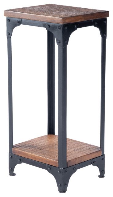 Butler Gandolph Wood And Iron Pedestal Stand – Industrial – Plant Stands  And Telephone Tables  Gwg Outlet | Houzz With Regard To Industrial Plant Stands (View 9 of 15)