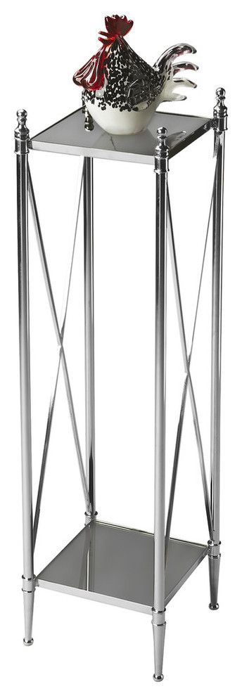 Butler Modern Expressions Nickel & Glass Pedestal Plant Stand – Traditional  – Plant Stands And Telephone Tables  Homesquare | Houzz Intended For Nickel Plant Stands (View 5 of 15)