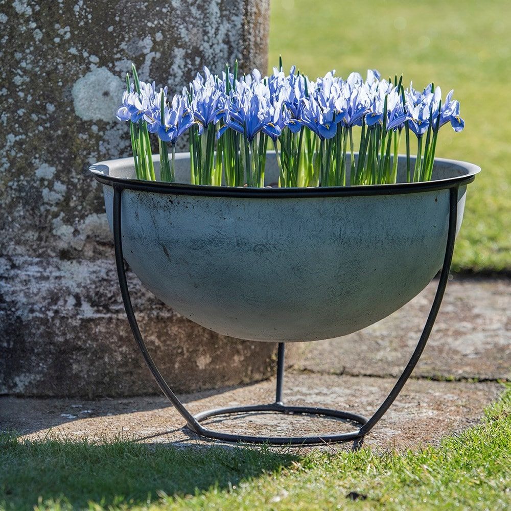 Buy Aged Zinc Plant Bowl And Stand With Regard To Plant Stands With Flower Bowl (View 13 of 15)