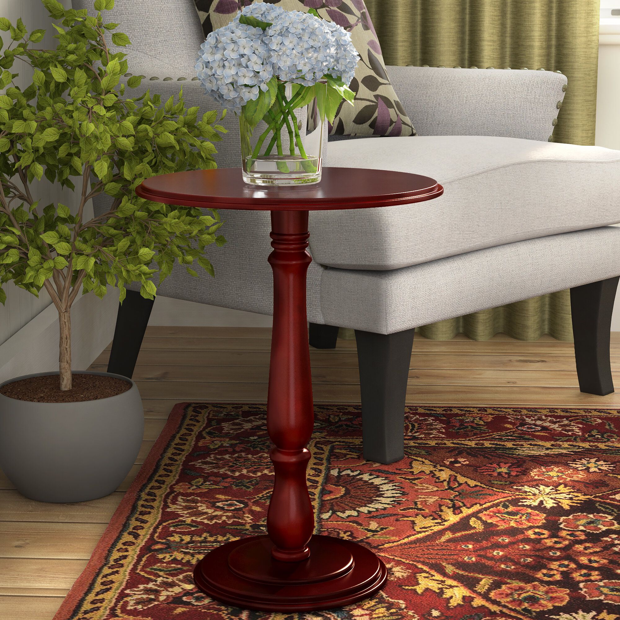 Charlton Home® Stehle Round Pedestal Solid Wood Plant Stand & Reviews |  Wayfair With Regard To Cherry Pedestal Plant Stands (View 14 of 15)