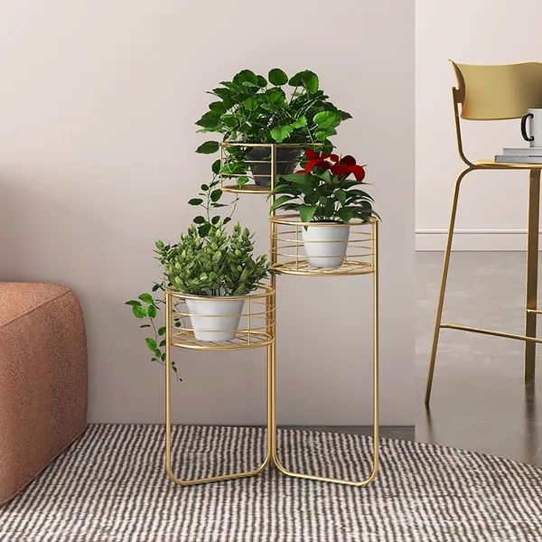 Chic 3 Tiered Plant Stand In Gold Homary With Regard To Three Tiered Plant Stands (View 12 of 15)
