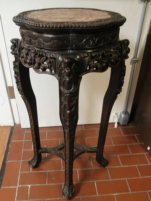 Chinese Rosewood Carved Wood Plant Stand With Marble Inset, 19th C (item  #1330140) With Carved Plant Stands (View 4 of 15)