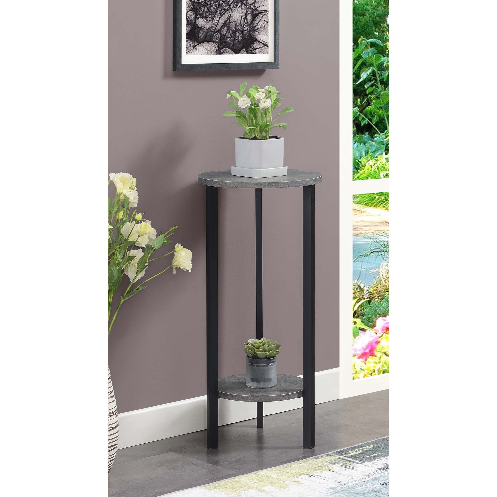 Convenience Concepts Graystone 31 Inch 2 Tier Plant Stand, Cement/black –  Walmart Pertaining To 31 Inch Plant Stands (View 6 of 15)