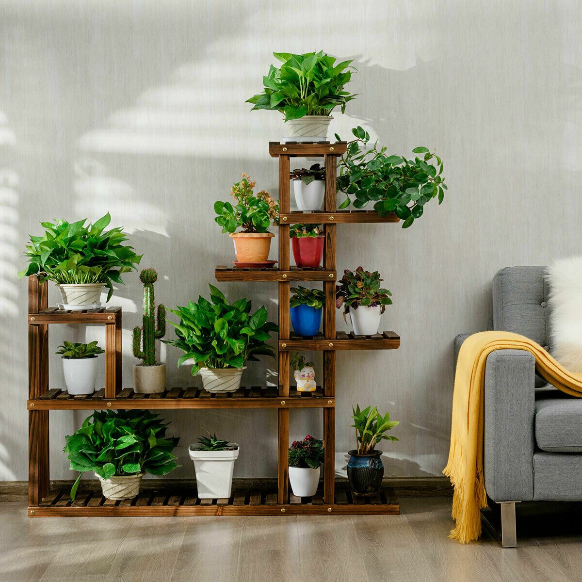 Costway Free Form Multi Tiered Solid Wood Plant Stand & Reviews | Wayfair Within Green Plant Stands (View 12 of 15)